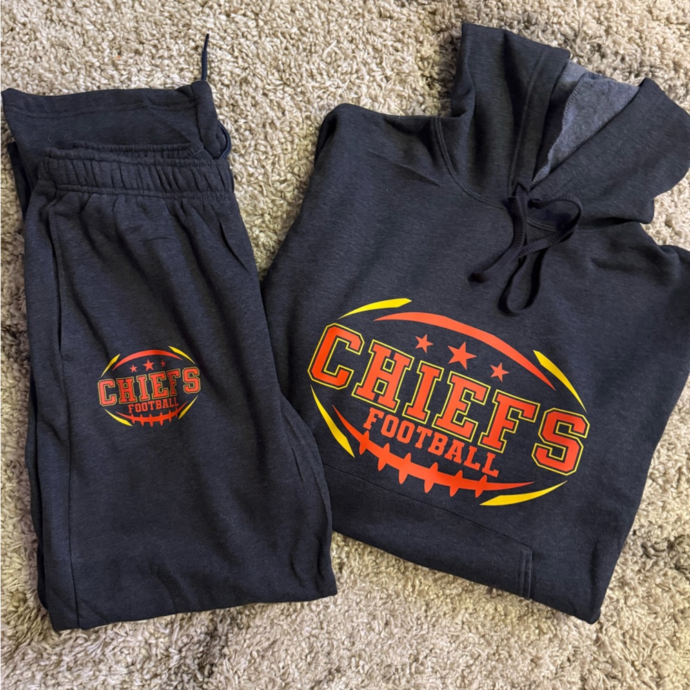 Chiefs Football Hoodie and Sweatpants Set - dark grey